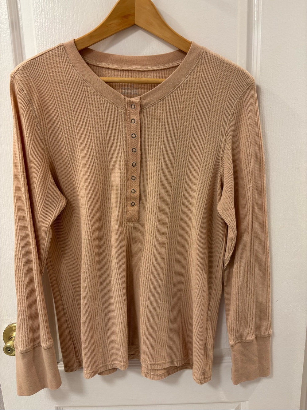 aerie Long-Sleeve Waffle Henley Dark Beige Nude Neutral